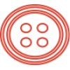 Red pixelated button icon with four holes in the center and two concentric circular borders.