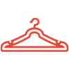 Red pixel art style image of a clothes hanger with a hook on top