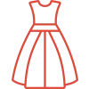 Simple red outline of a sleeveless dress with a fitted bodice and flared skirt on a transparent background