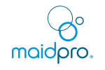 MaidPro logo with lowercase blue text and overlapping blue bubbles representing cleaning service.