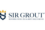 Sir Grout logo with a crown and shield symbol and tagline restoring stone, tile, and grout.