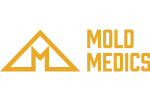 Yellow Mold Medics logo with stylized M inside a triangle and bold text on white background
