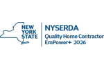 New York State NYSERDA Quality Home Contractor EmPower+ 2026 blue logo with state outline.
