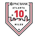 PNC Bank Atlanta 10 Miler race logo with city skyline and red and black shield design