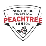 Northside Hospital Peachtree Junior running event logo with a stylized peach character and bold red text.