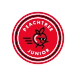 Red circular logo with a cool peach character wearing sunglasses and the text Peachtree Junior.