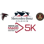 Mercedes-Benz Stadium logo with Atlanta Falcons, Atlanta United FC, and Move with MADD 5K impaired driving awareness logos.