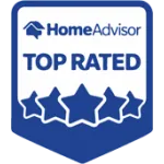 HomeAdvisor Top Rated badge featuring five stars, highlighting high customer satisfaction and quality service.