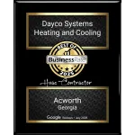 Best of Business Rate 2025 award plaque for Dayco Systems Heating and Cooling HVAC contractor in Acworth, Georgia.