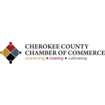 Cherokee County Chamber of Commerce logo with colorful diamond shapes and tagline connecting creating cultivating
