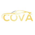 COVA Exotics logo in gold and silver with sleek car silhouette above the brand name on a black background