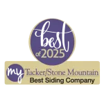 Best of 2025 award badge for Tucker/Stone Mountain's Best Siding Company with purple and beige colors.