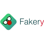 Fakery logo with a green rounded diamond featuring black glasses and a red clown nose next to stylized text.