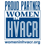 Logo of Women in HVACR with Proud Partner text, emphasizing support for women in the HVAC industry.