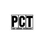 Logo for Pest Control Technology with acronym PCT in bold black letters on white blocks.