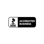 Better Business Bureau BBB Accredited Business logo with torch icon on black background.