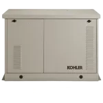 Kohler generator in beige with black logo, ideal for residential and commercial use for reliable power solutions.