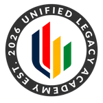 Logo of Unified Legacy Academy featuring multicolor bars inside a dark circle with text EST. 2026.