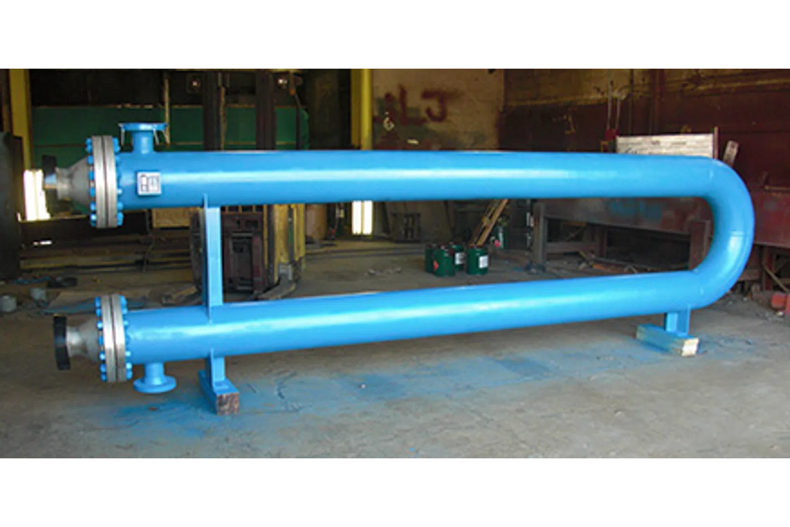 a blue pipe with a tube