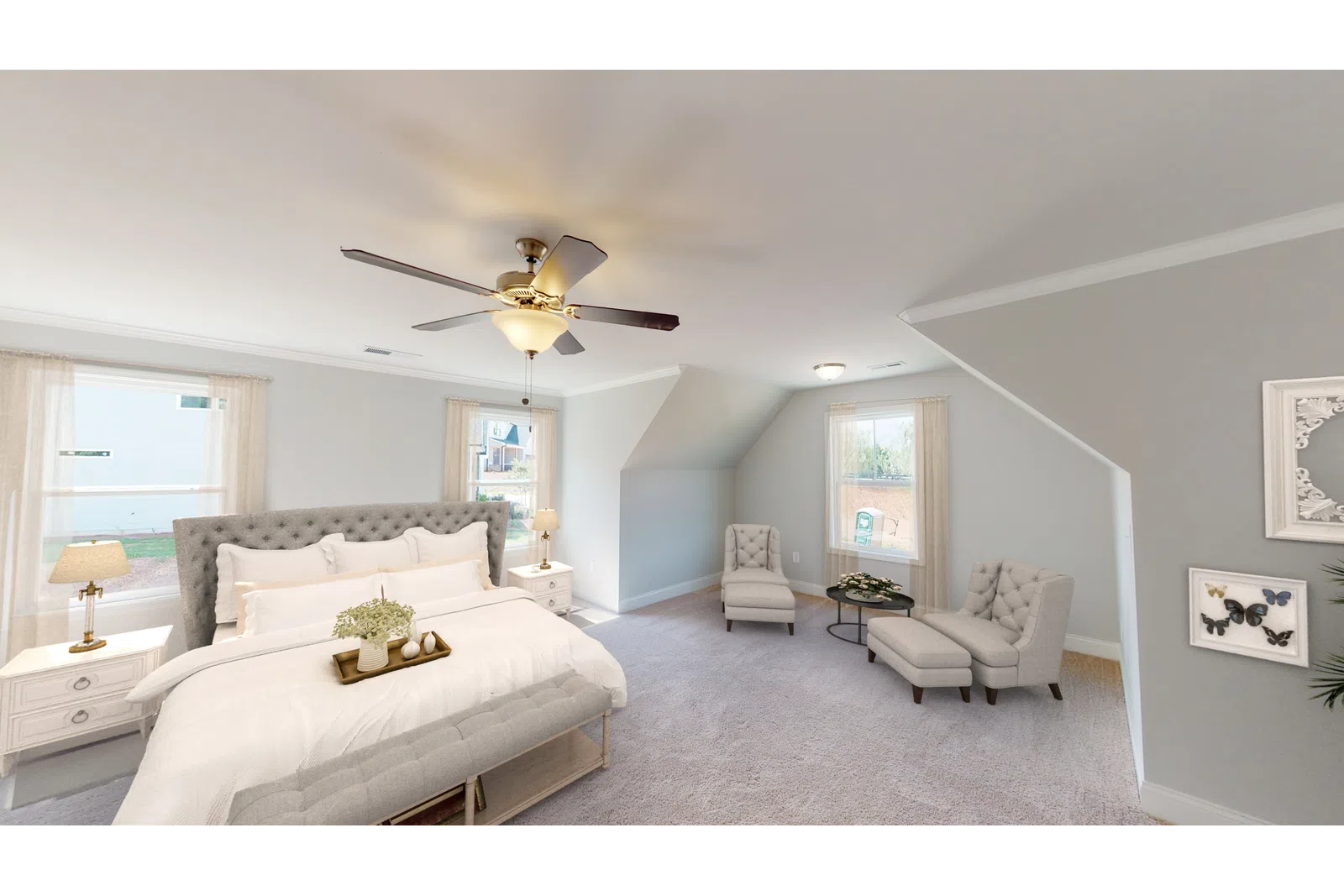 a bedroom with a bed in a room