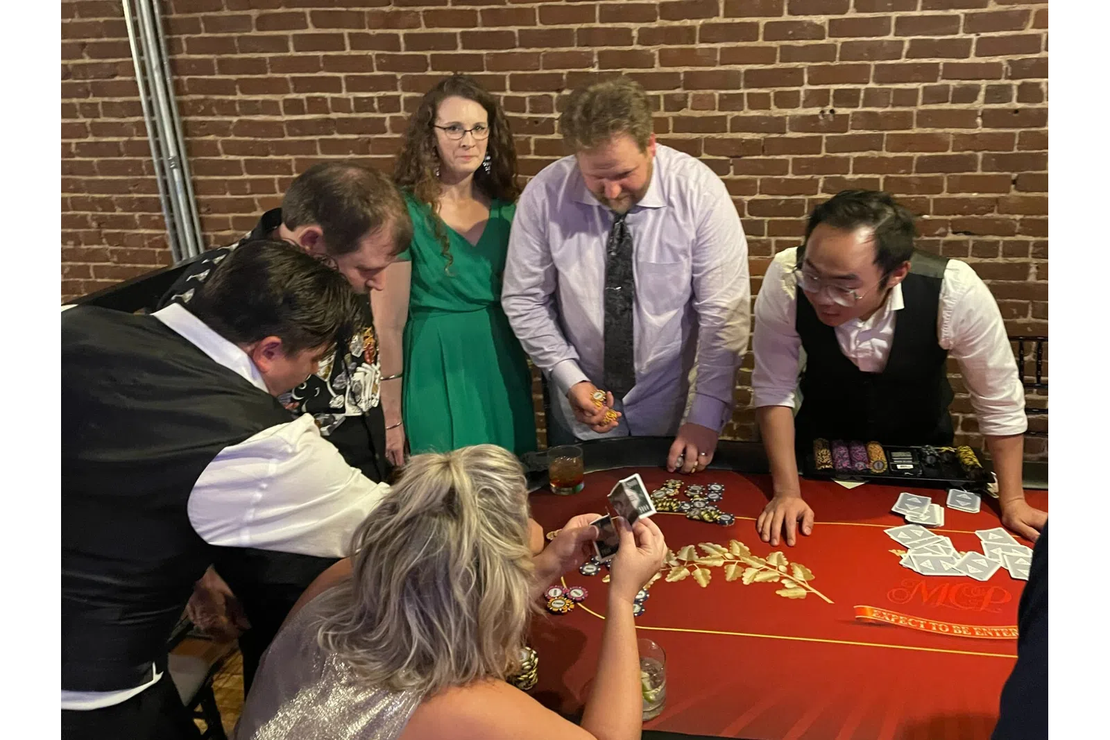 a group of people around a table