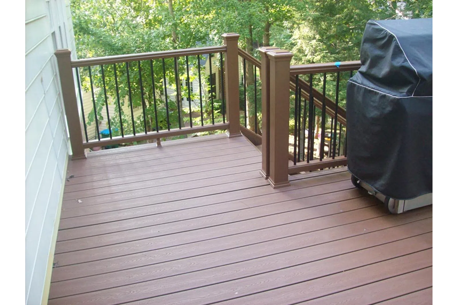 a deck with a bag and a bag on it