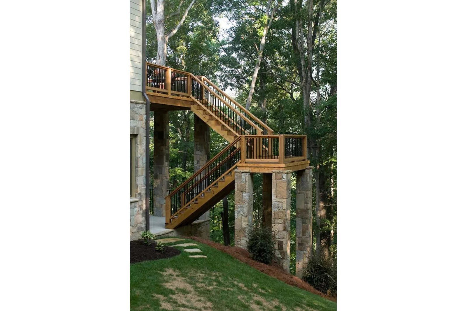 a wooden staircase in a park