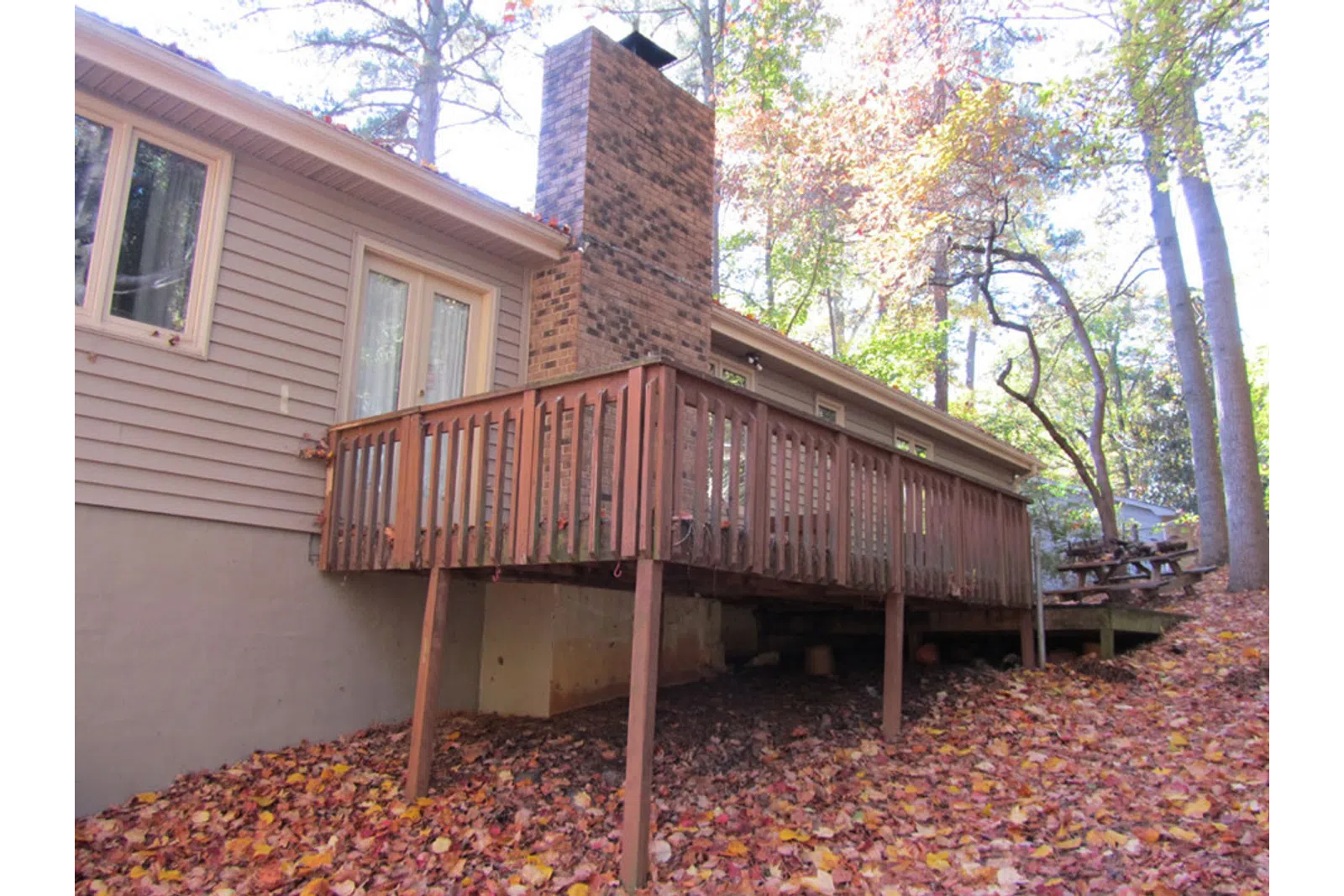 a wooden deck on a house