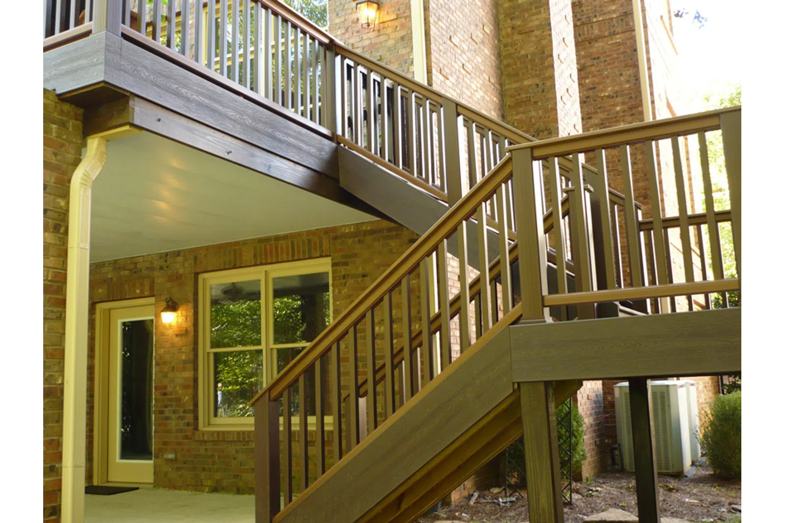 a wooden staircase outside a building