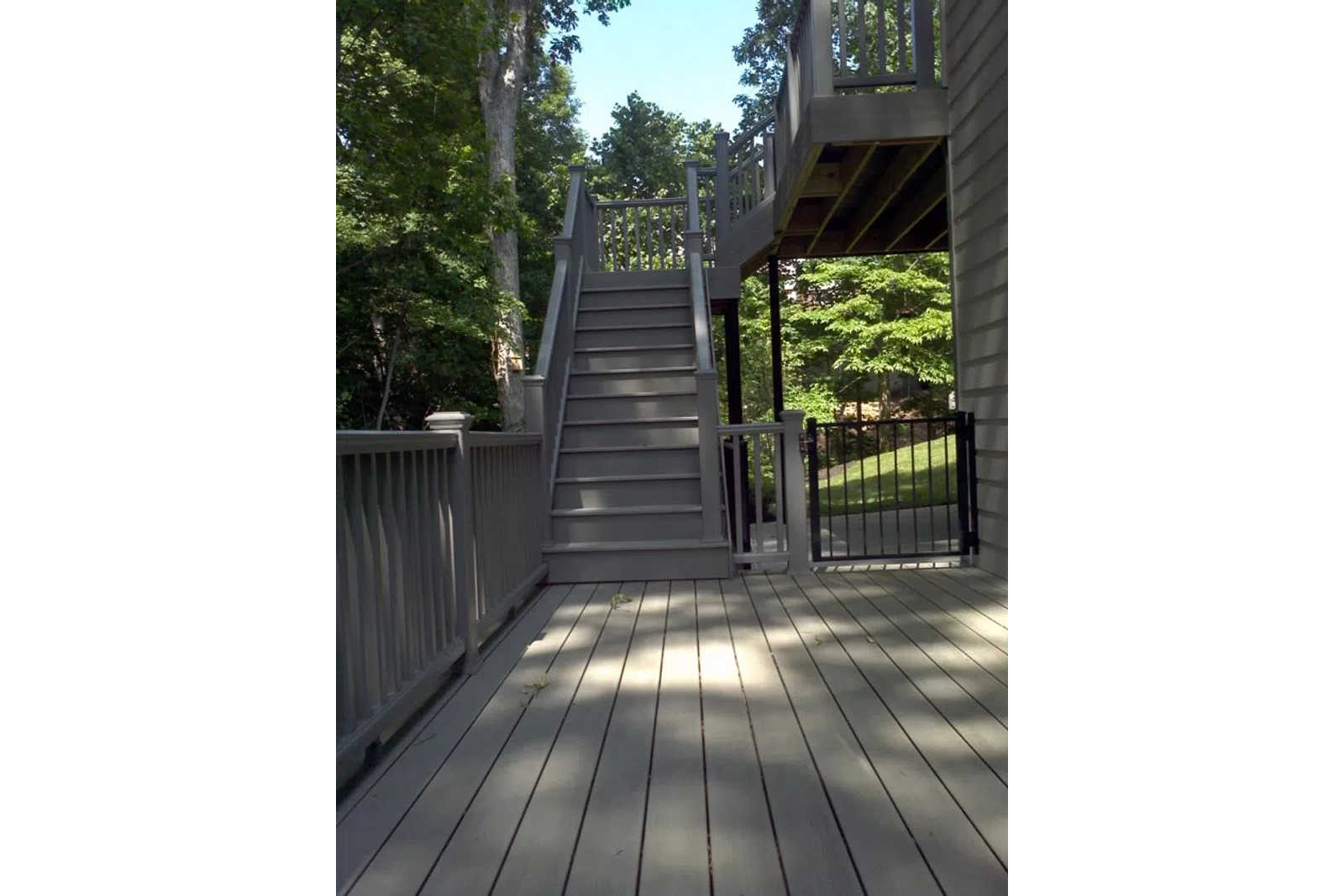 a wooden staircase leading up to a building
