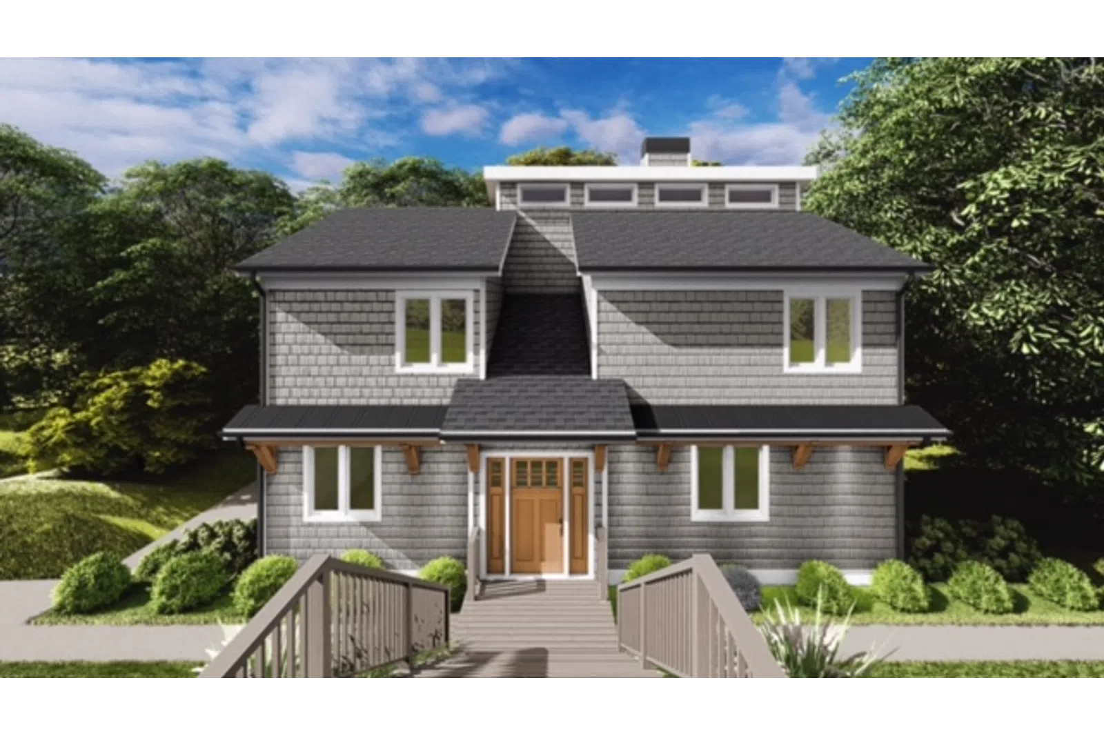 a house with trees around it