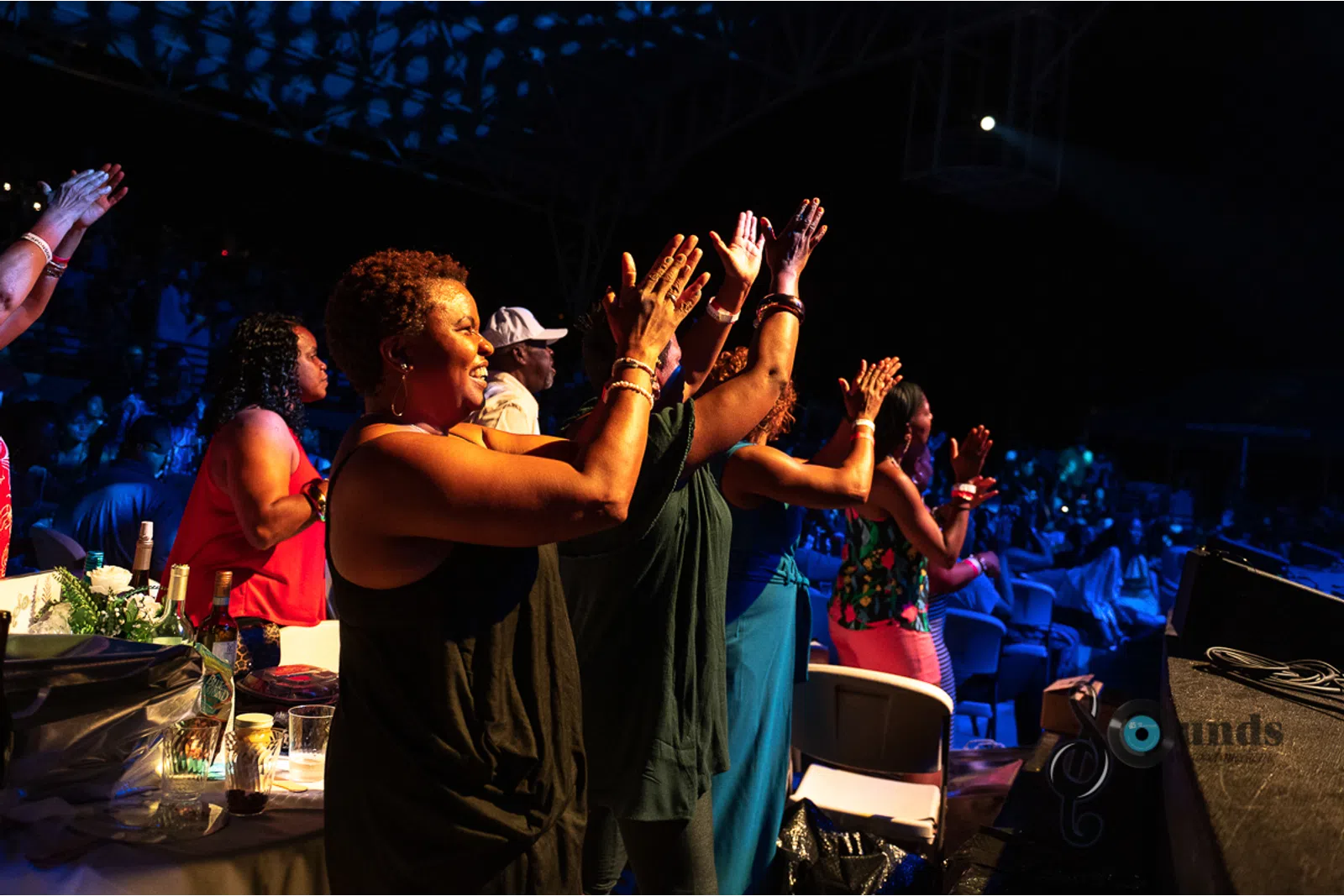 a person standing on a stage in front of a crowd