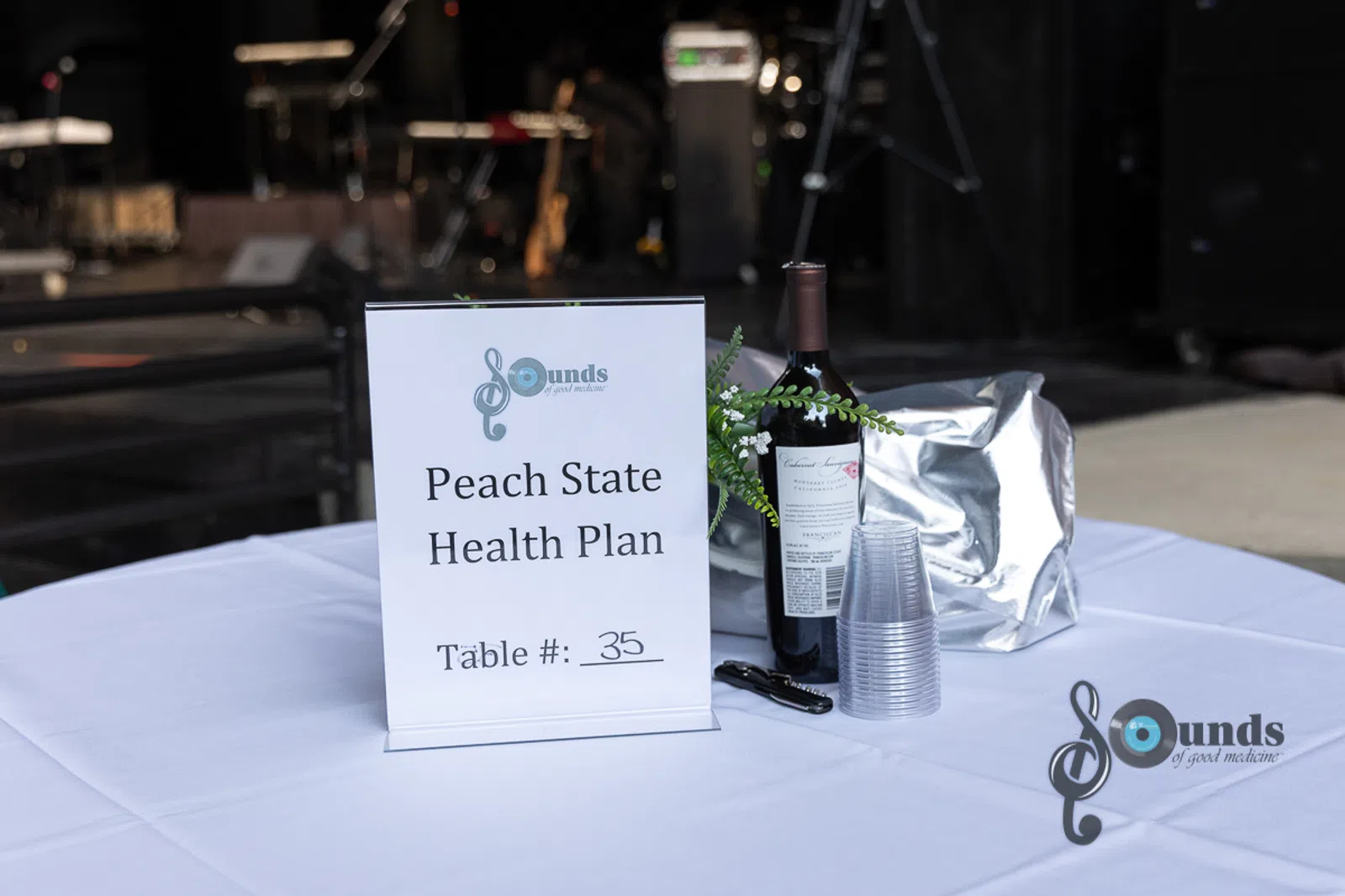a sign on a table