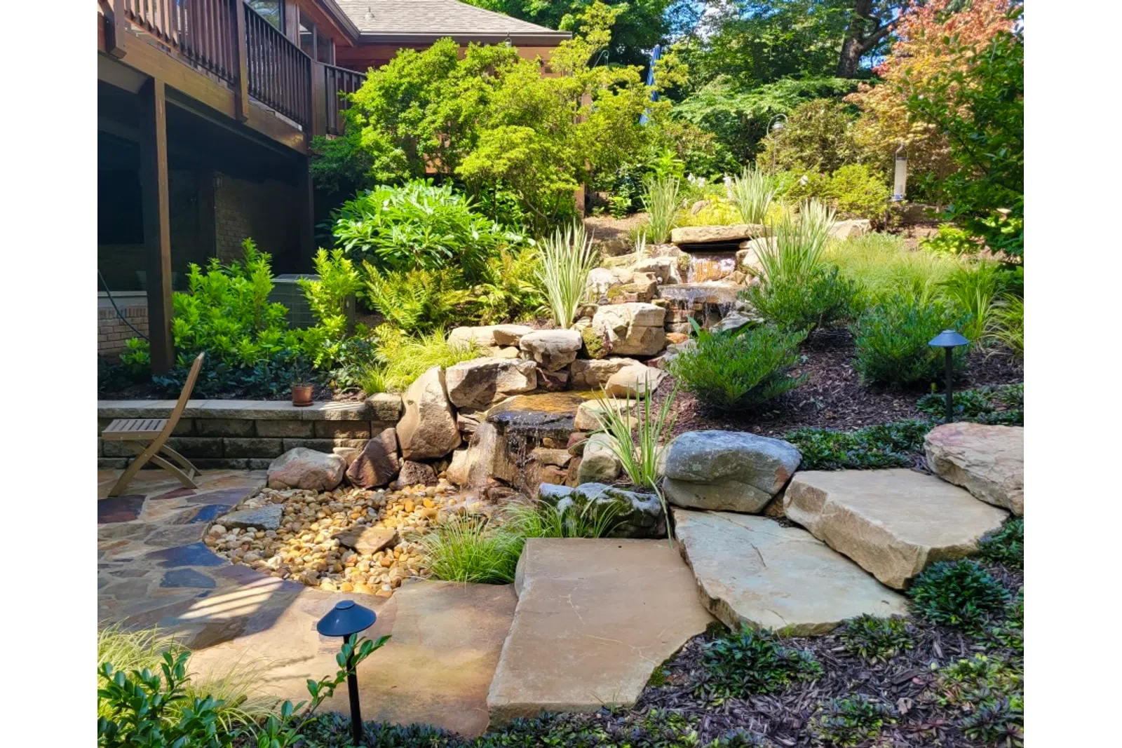 a small garden with rocks and plants