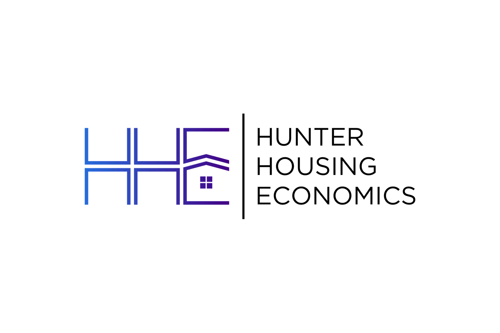 Hunter Housing Economics logo with stylized HHE letters and house icon on transparent background