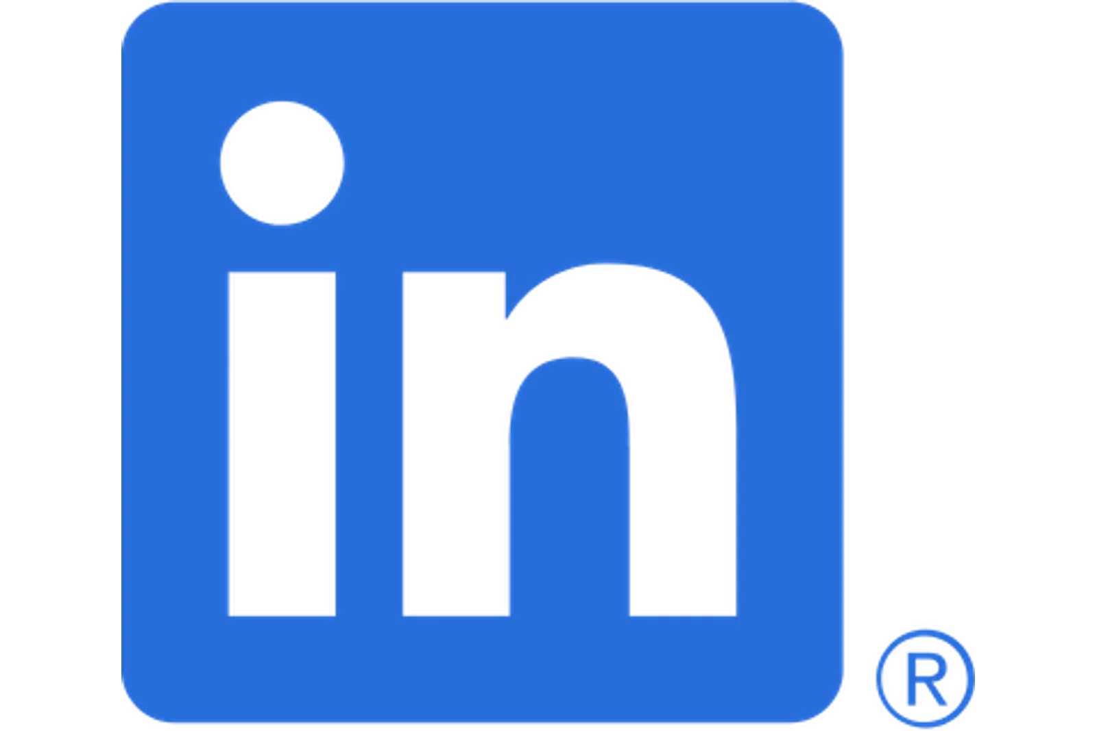 LinkedIn logo with white 'in' letters on a blue square background and a registered trademark symbol, transparent background.
