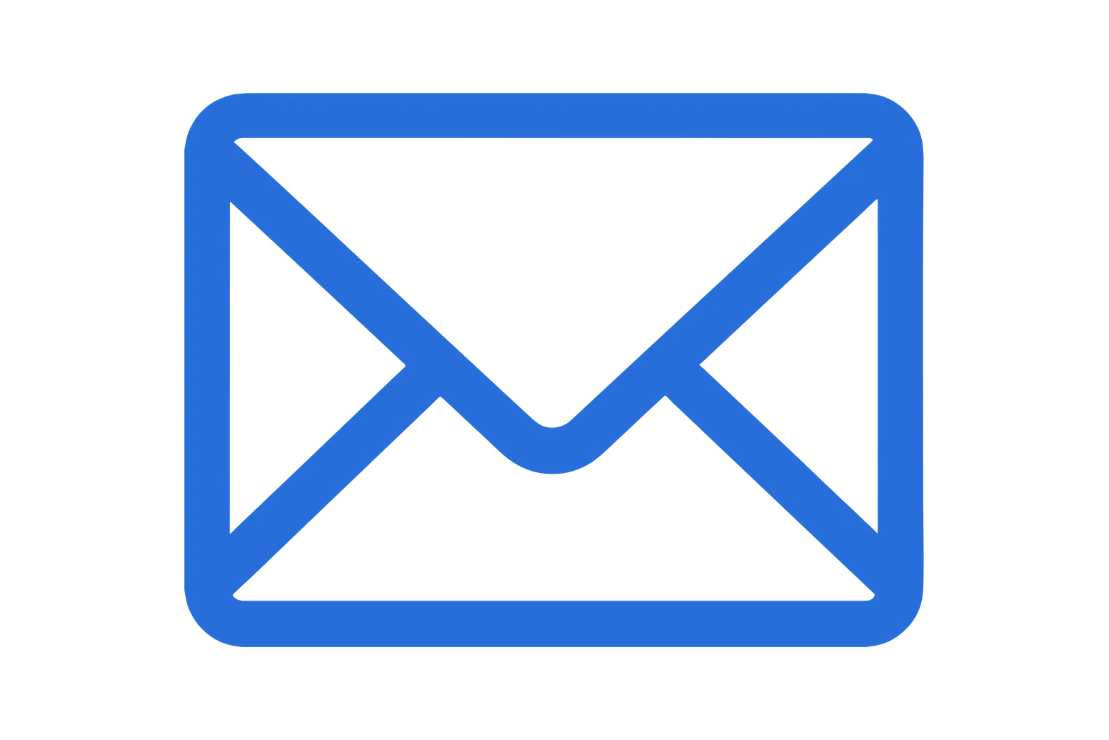 Blue outlined envelope icon on a transparent background symbolizing email or message.