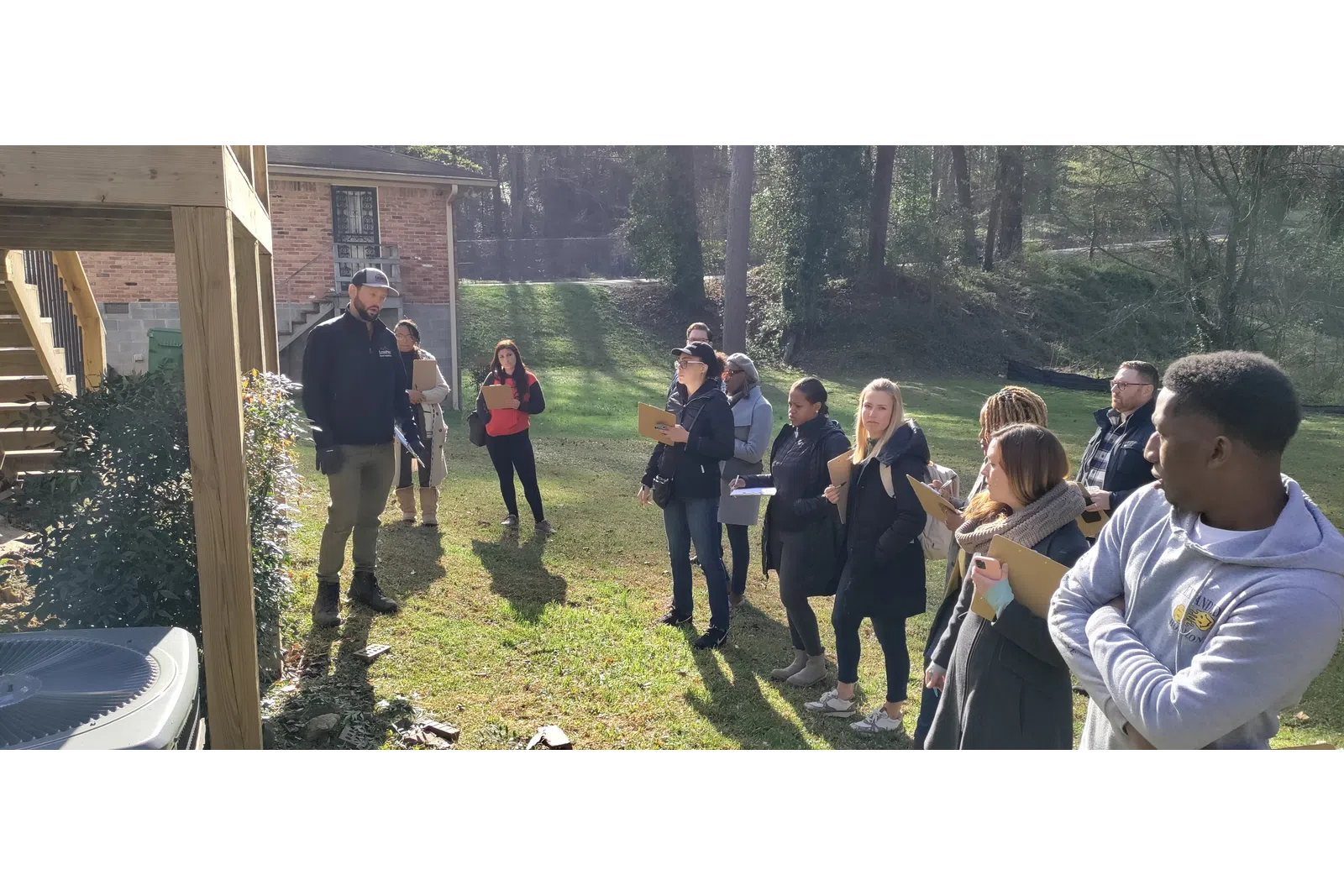 a group of people outside