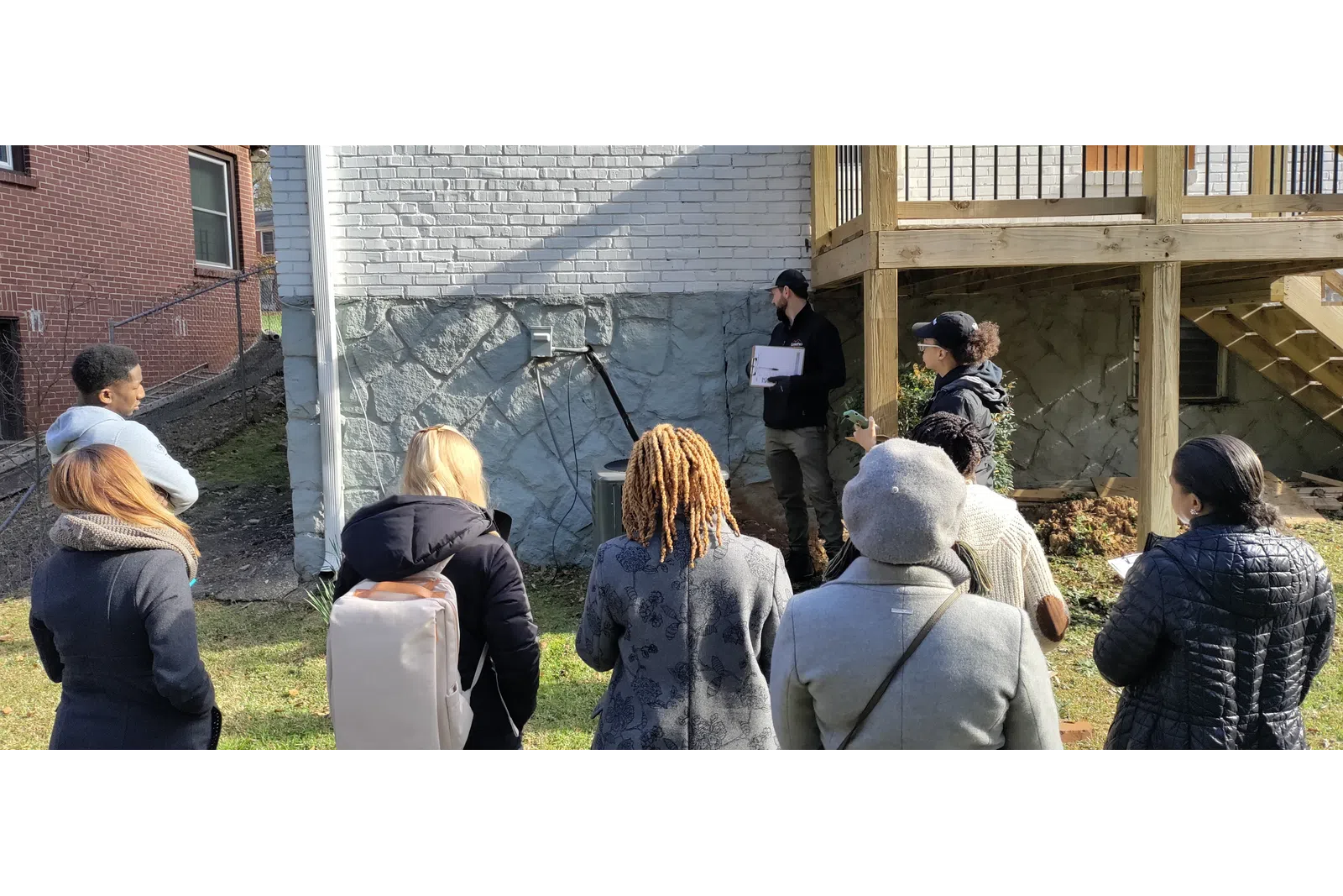 a group of people outside
