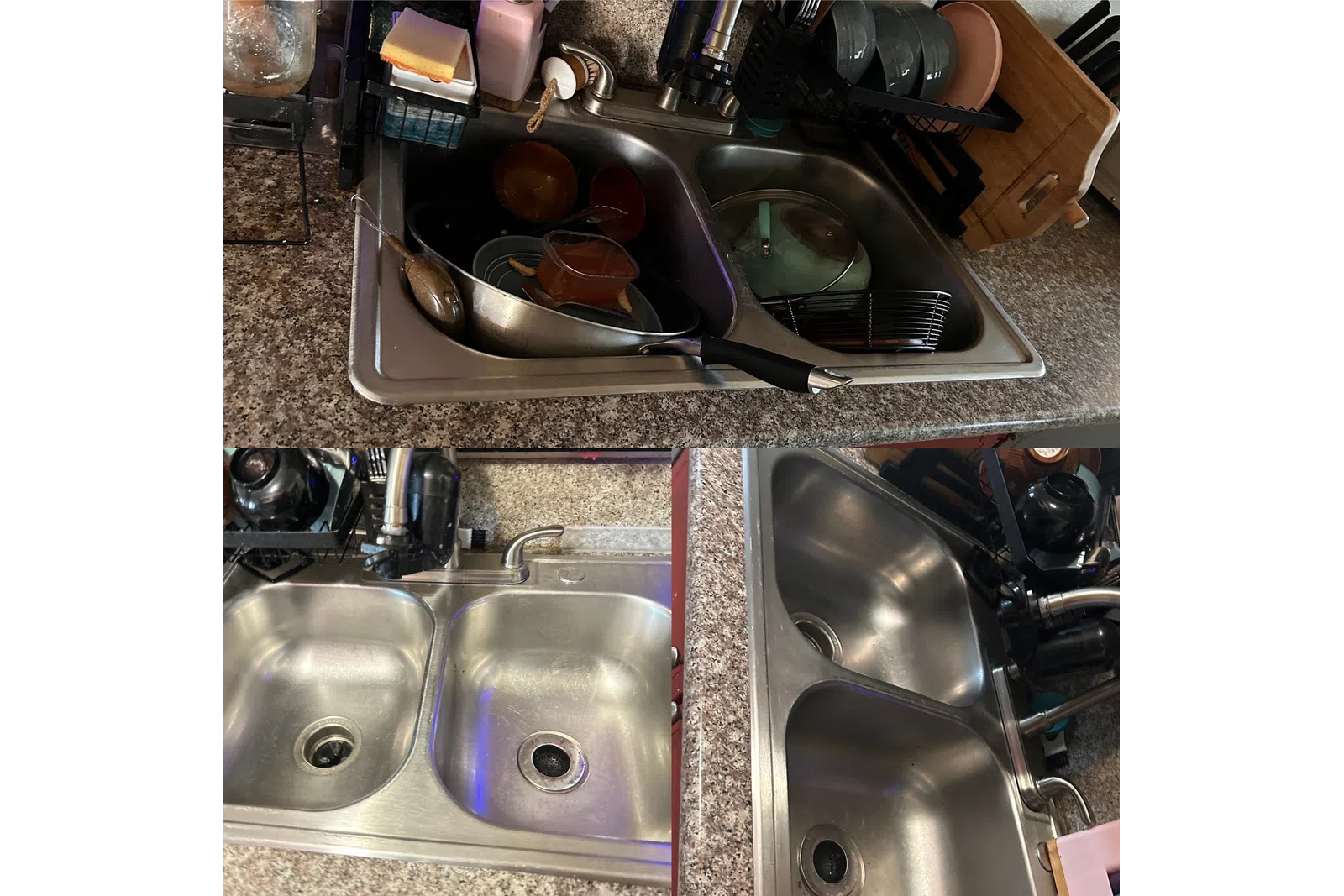 a group of sinks with objects on top of them
