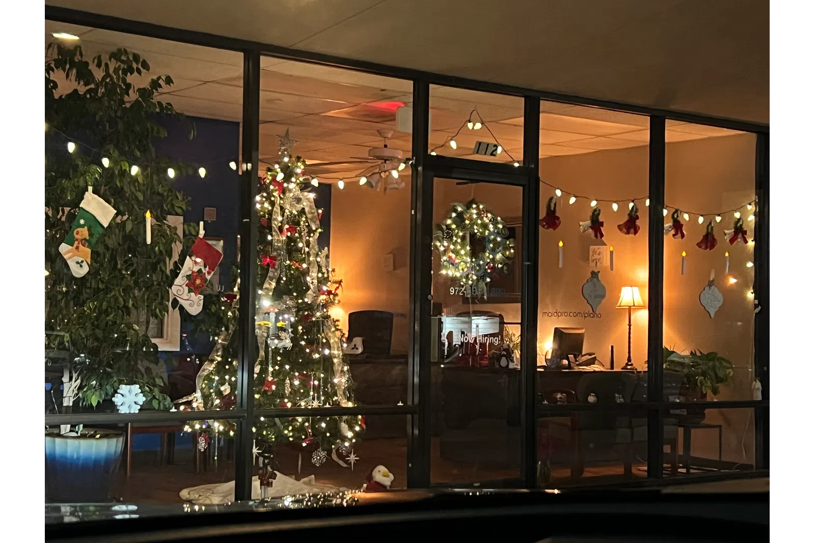 a christmas tree in a room