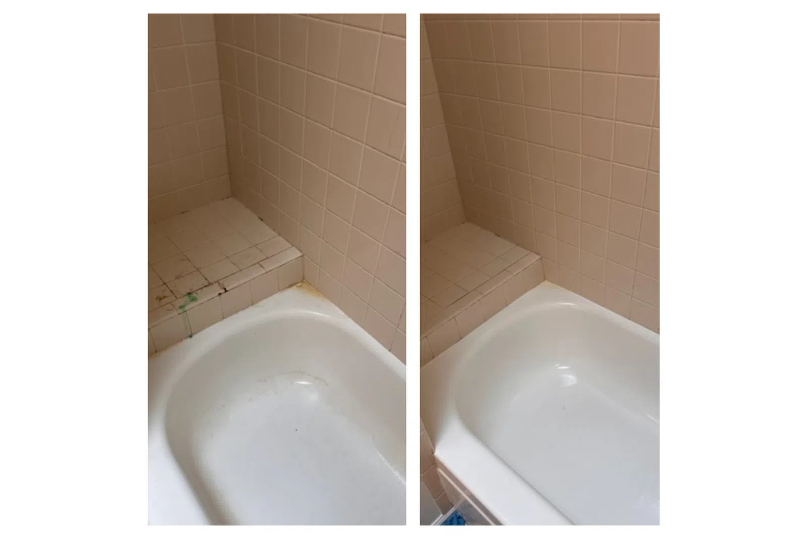 Before and after bathtub cleaning showing removal of dirt and stains from white tub and tiles MaidPro Denver