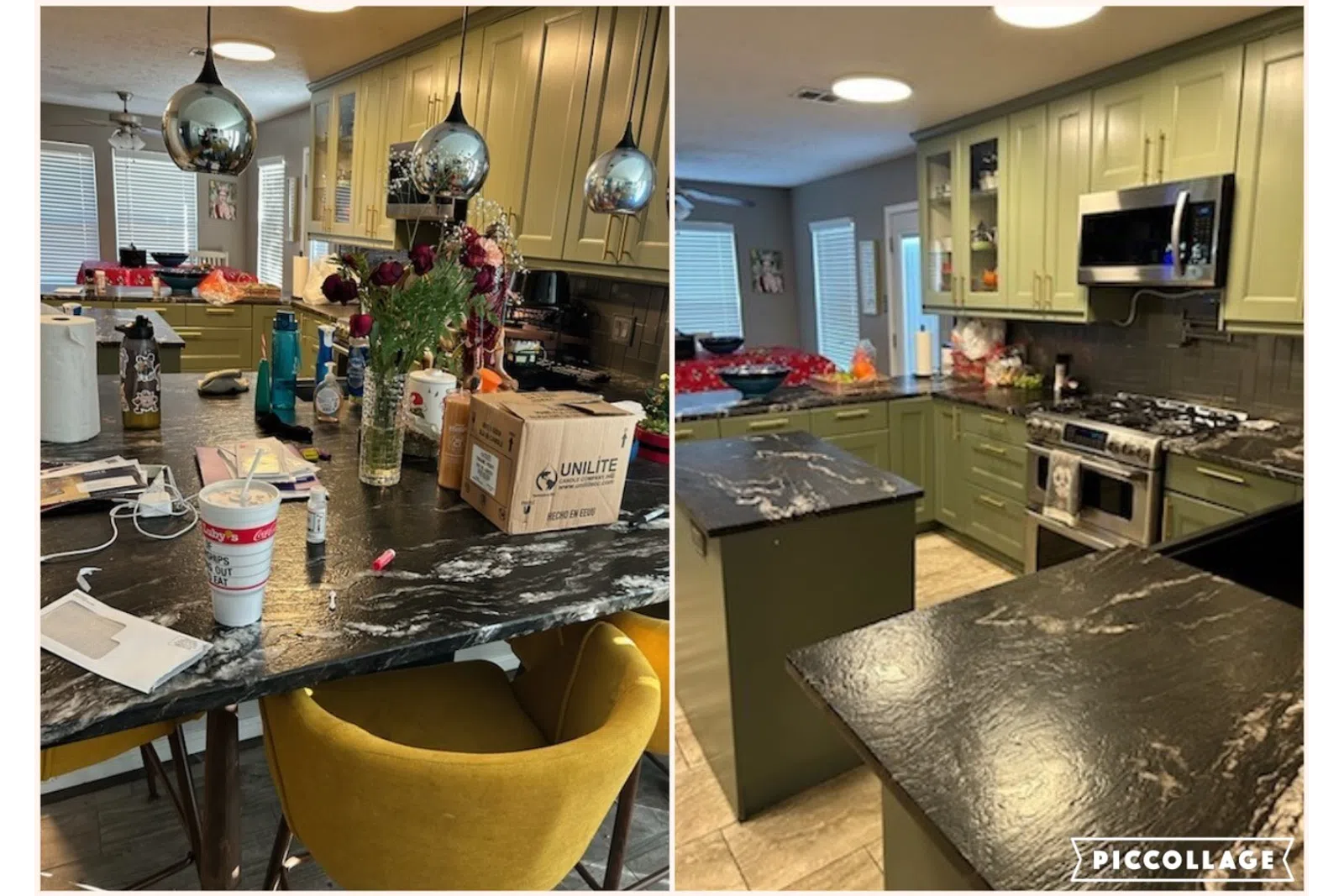 a kitchen with a table and chairs