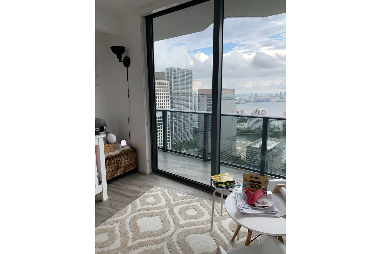 a window with a view of a city