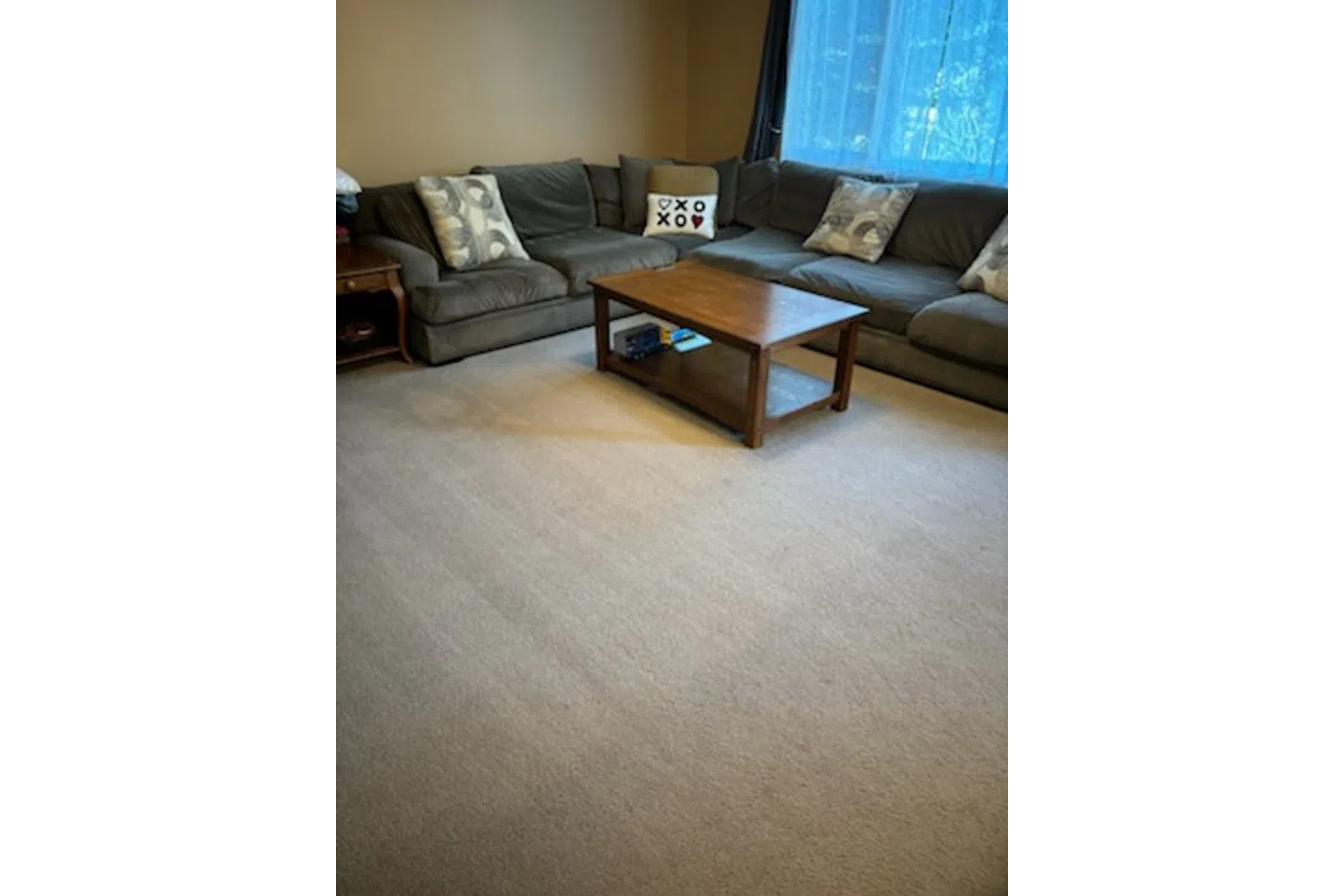 a living room with a couch and coffee table