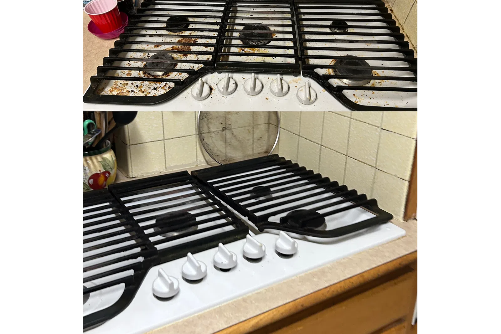 a stove top with a pan and pans on it