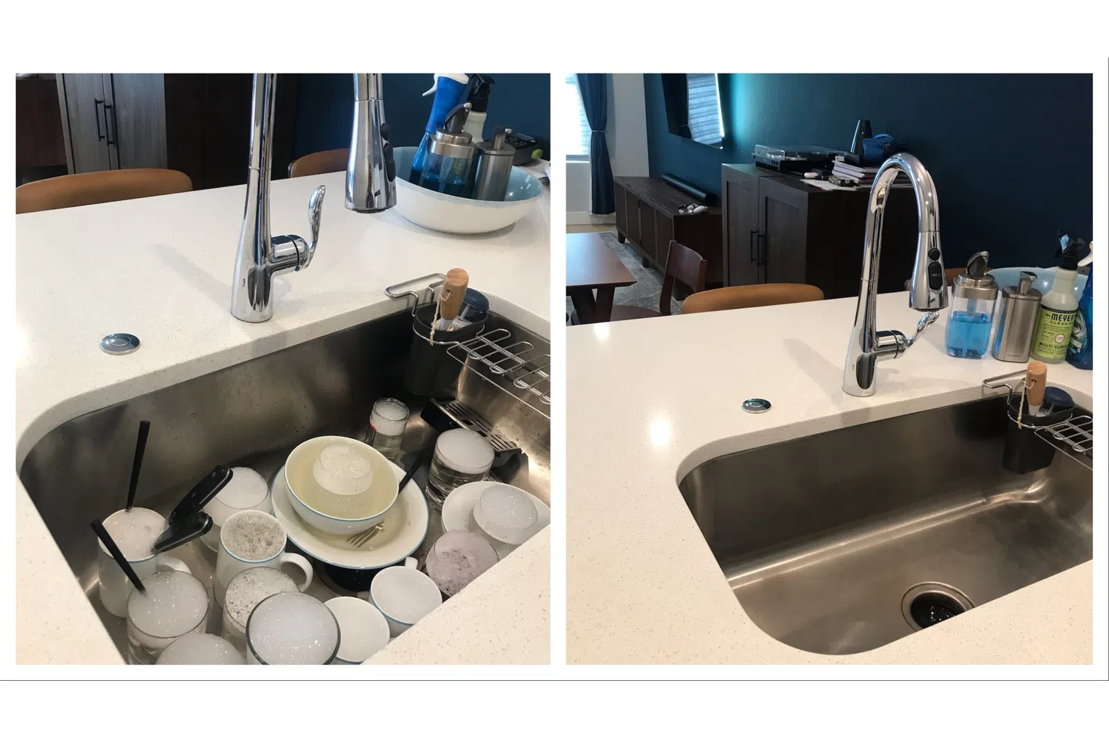 a kitchen sink of dirty dishes cleaned by MaidPro Denver PROs