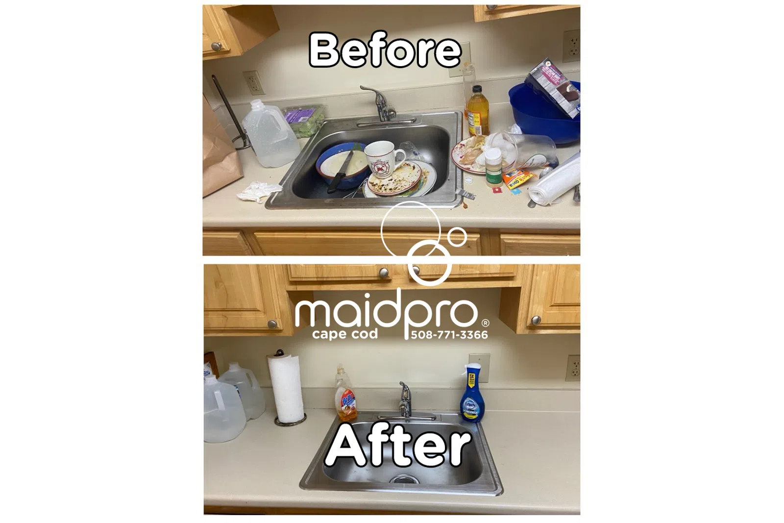 a kitchen sink with a plate of food on it