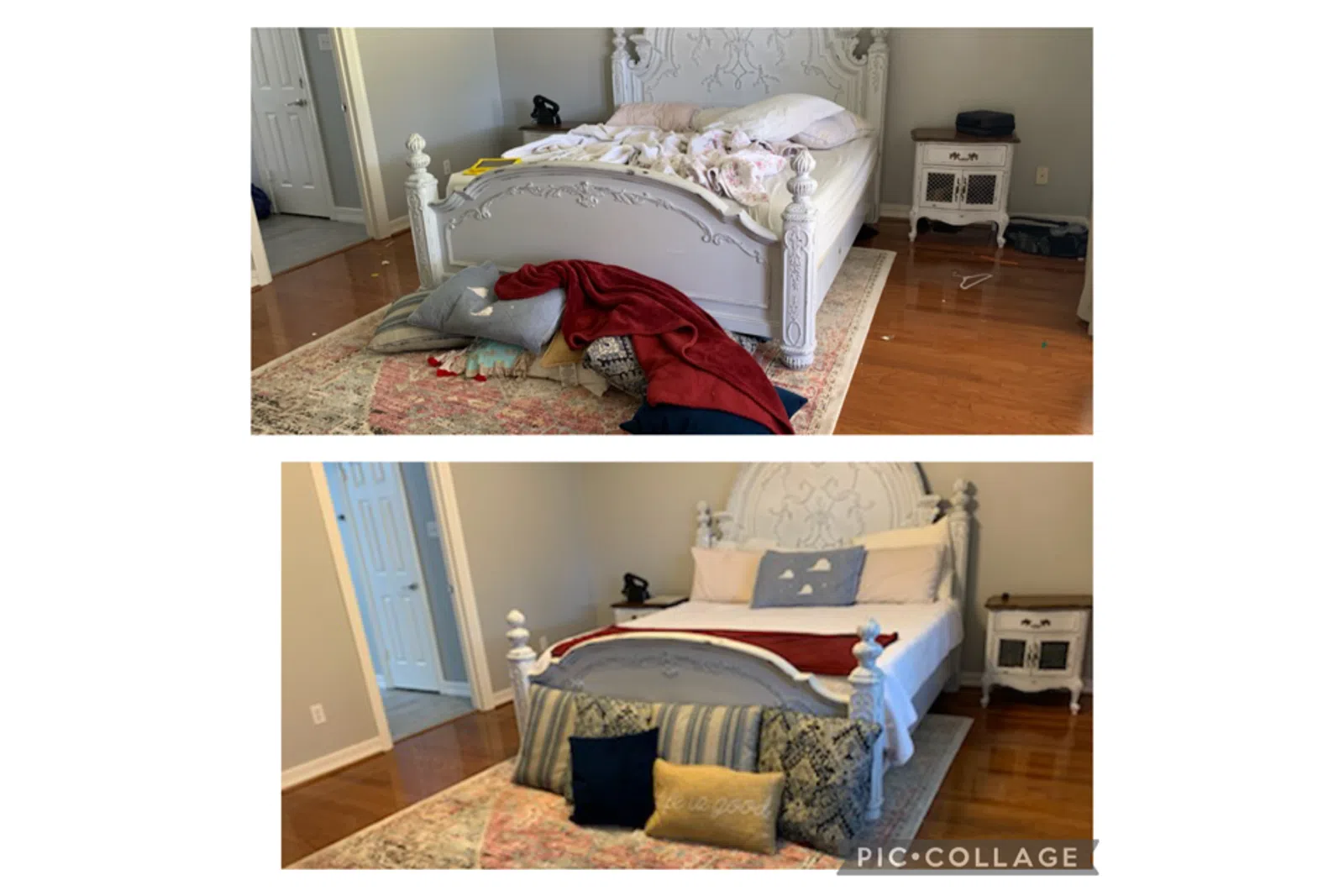 a collage of a bed
