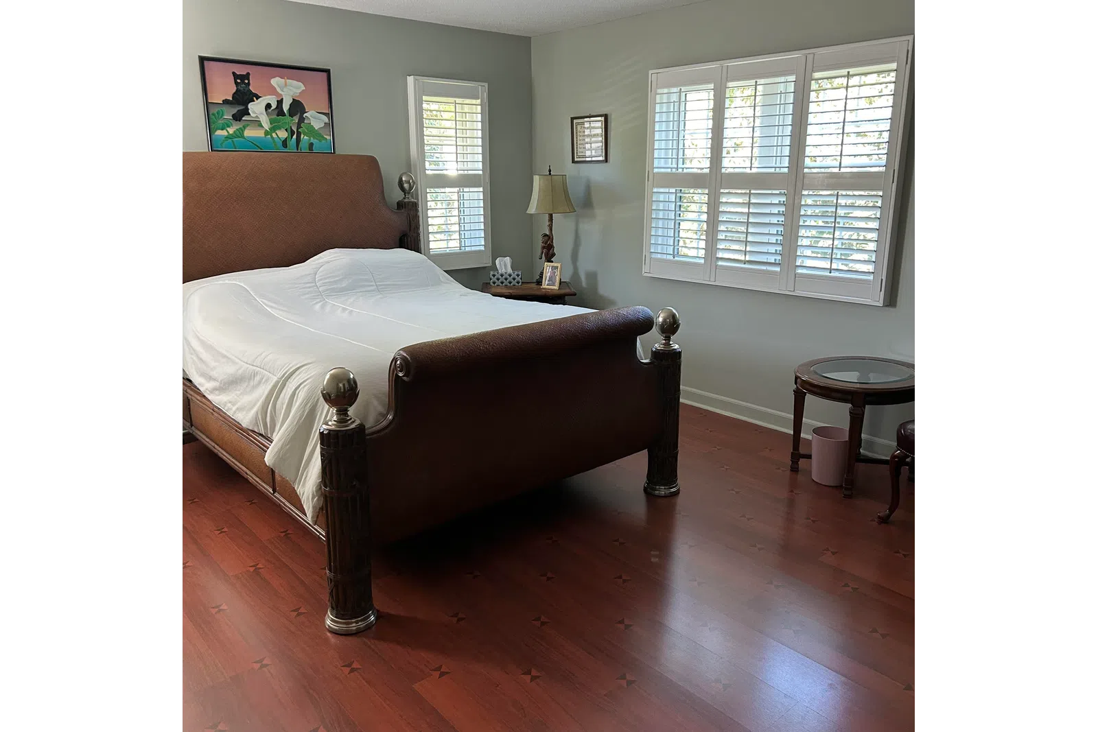 a bedroom with a large bed